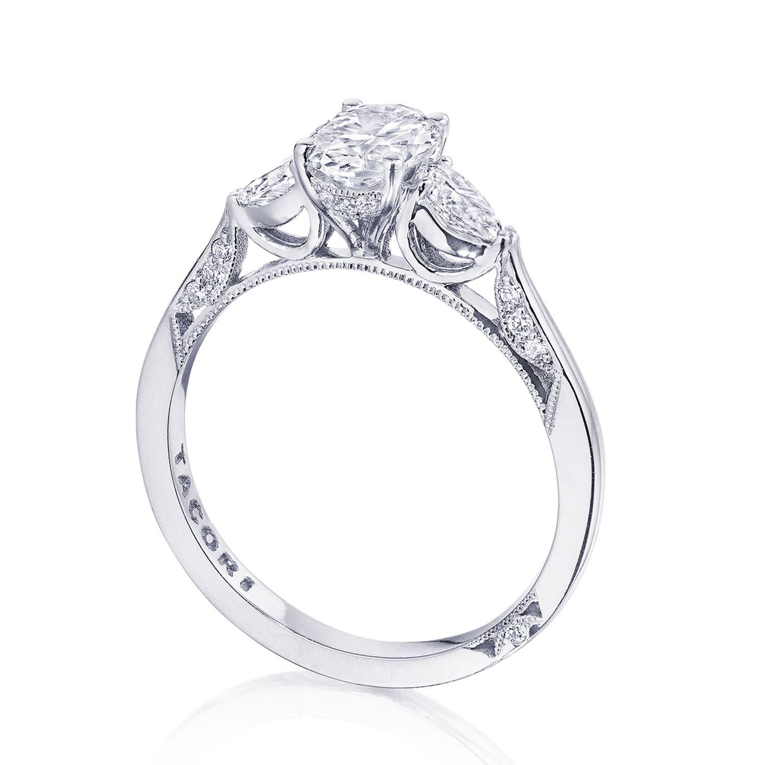 Tacori 18 Karat White Gold Semi-Mount Ring With .37Tw Pear Diamonds
*Setting only, center stone not included